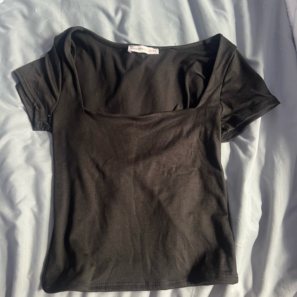Black square neck top